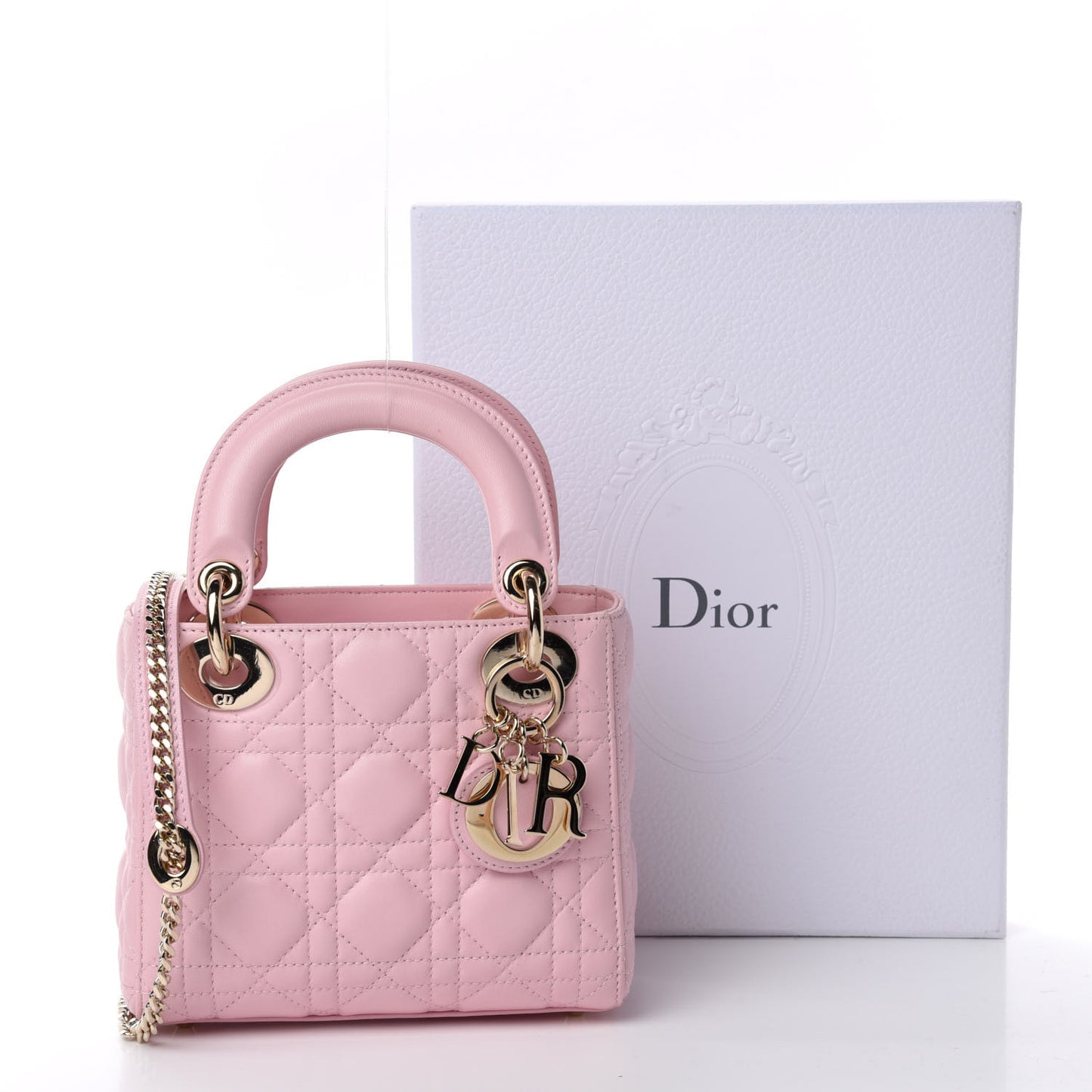 Lambskin Cannage Mini Lady Dior Rose Clair