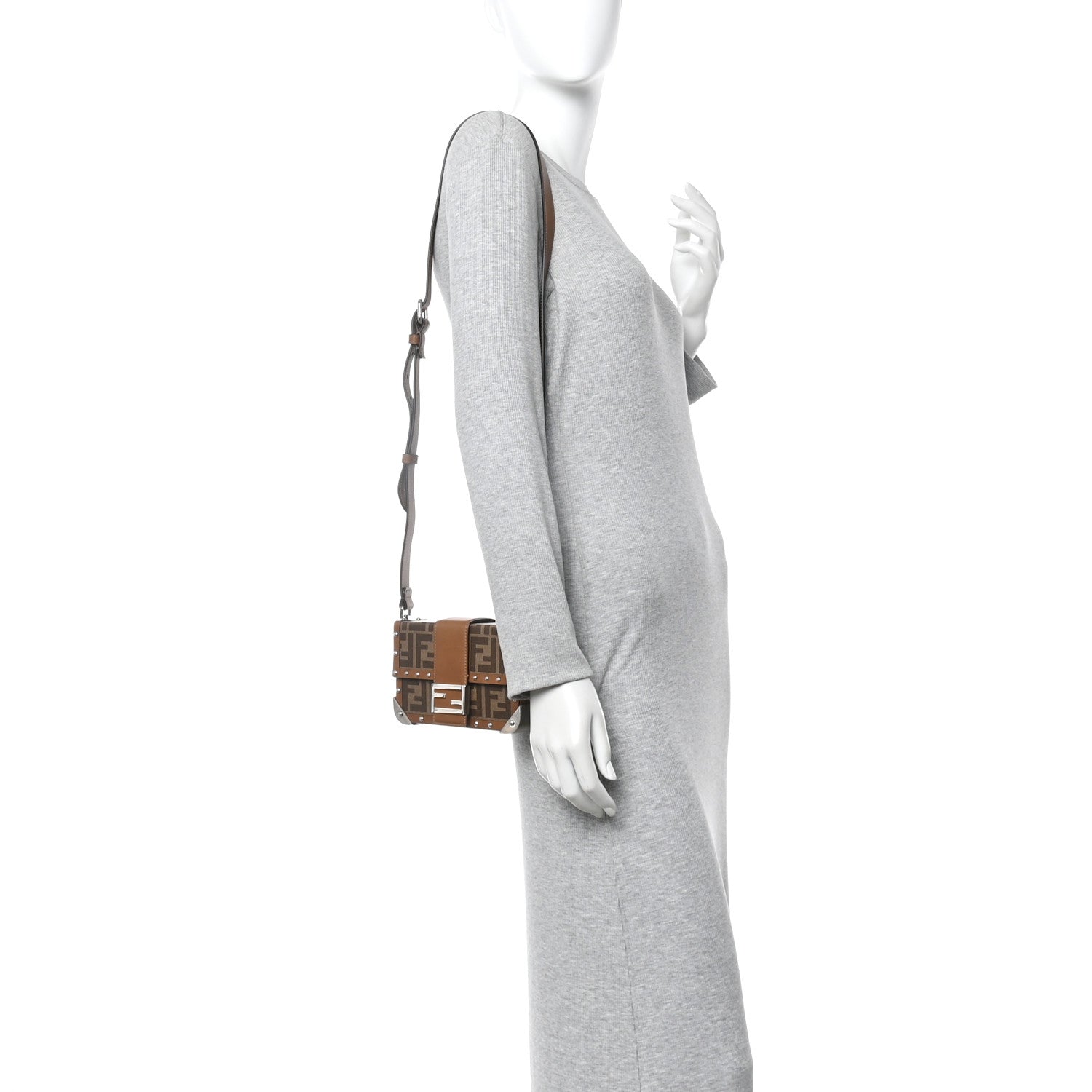 Fendi Shiny Glazed Fabric Vachetta FF 1974 Mini Baguette Trunk Mogano Panna Cuoio 2 of 15