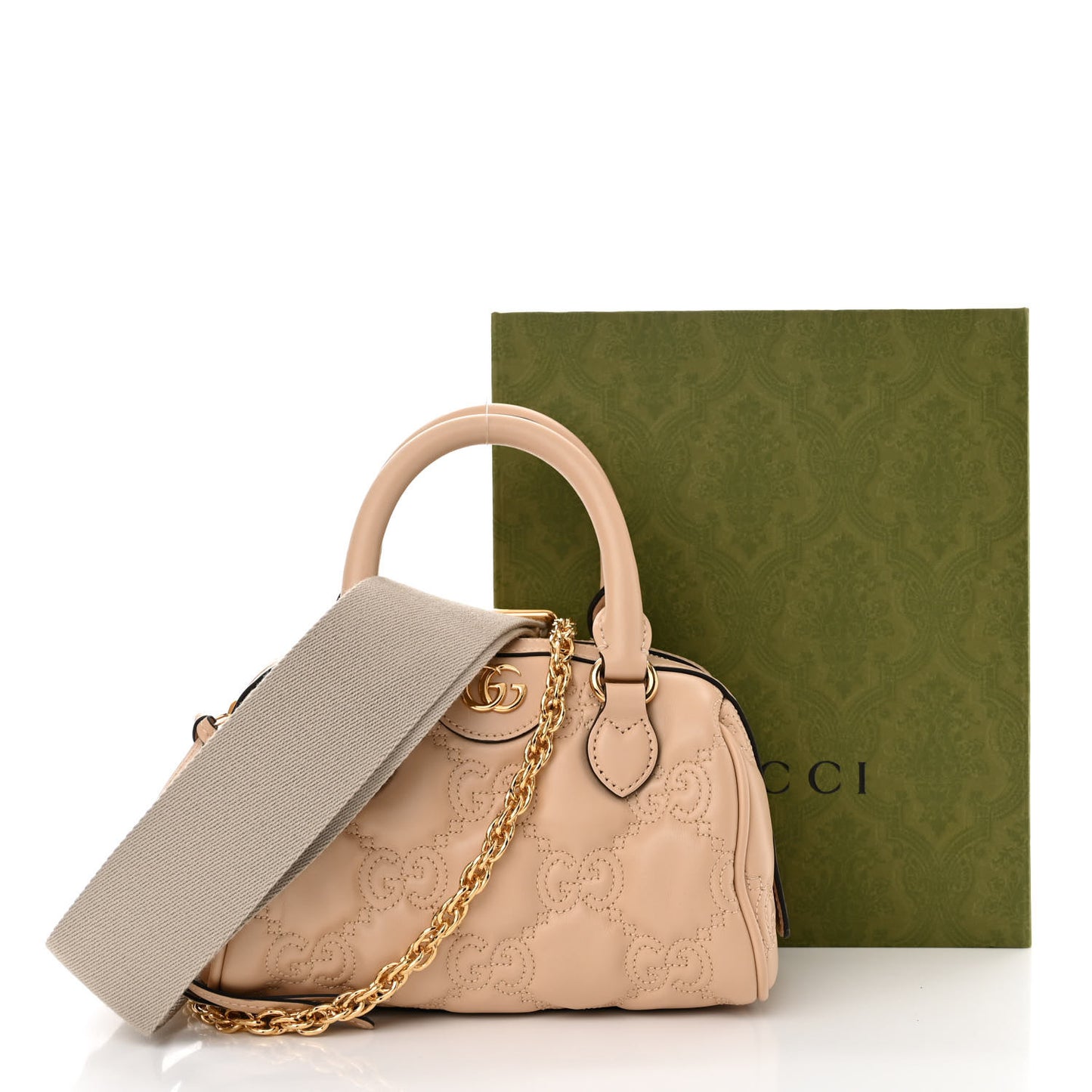 Calfskin GG Matelasse Mini Bowler Bag Naturale