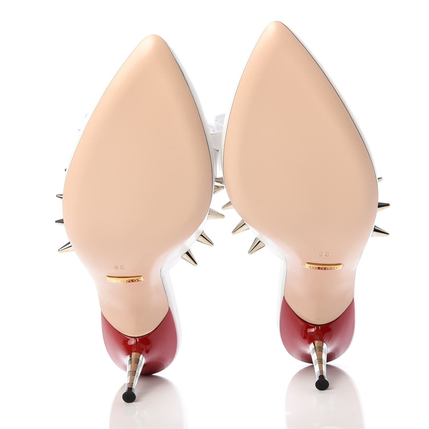 Gucci Patent GG Bow Sadie Spike Mid Heel Mules 38 White 5 of 10