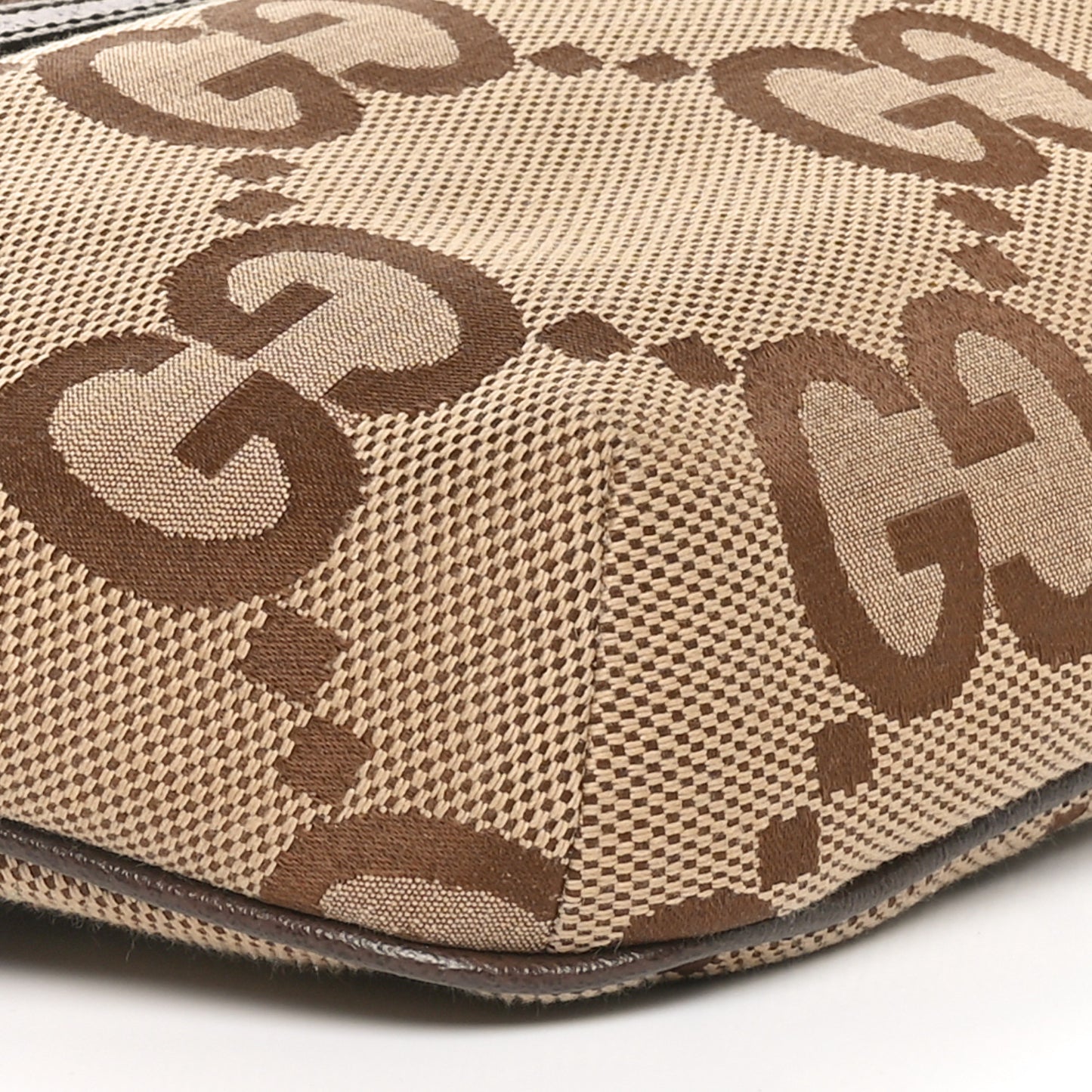Monogram Jumbo GG Textured Dollar Calfskin Web Belt Bag Camel Ebony New Acero