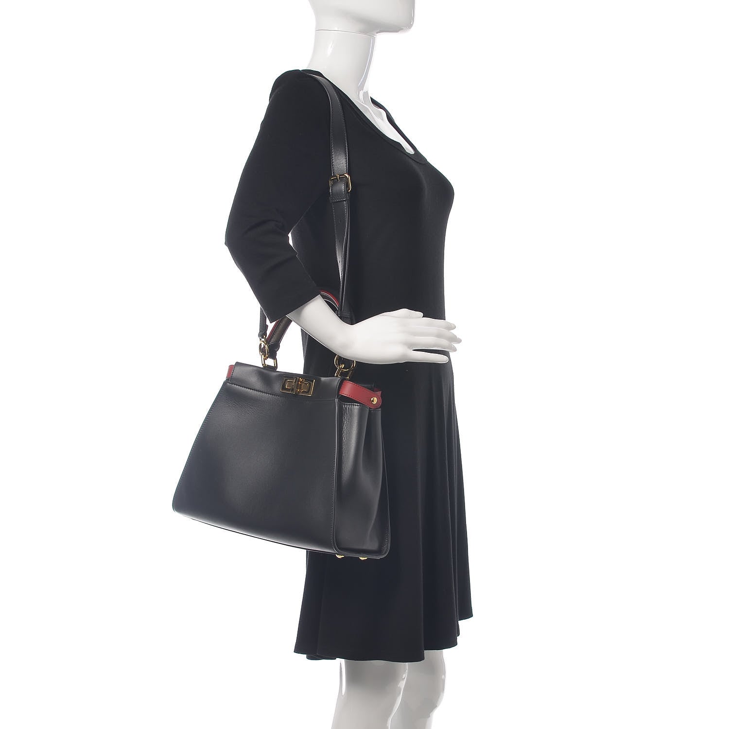 Fendi Vitello Seta Century Nappa Medium Peekaboo Iconic Defender Satchel Black Fragola Maya 2 of 9