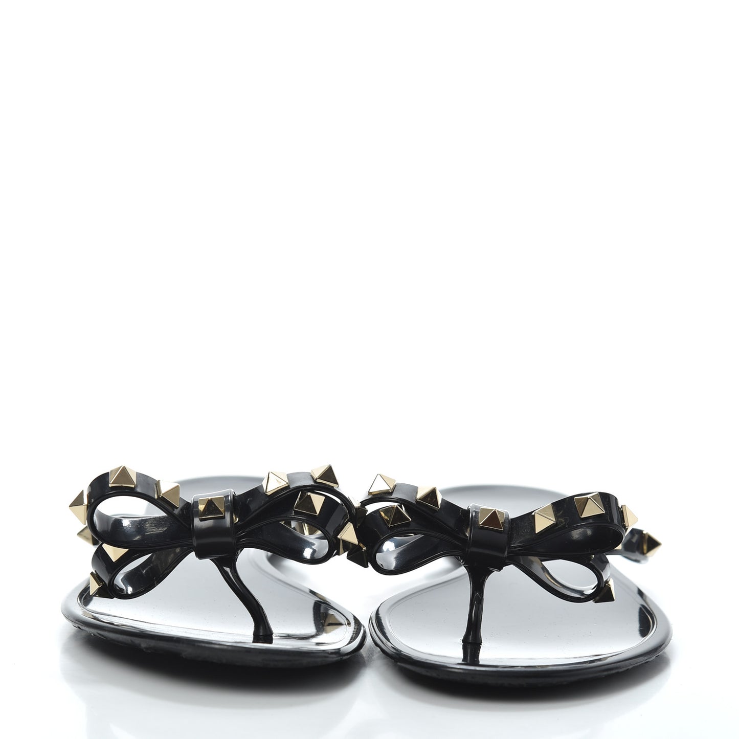 PVC Jelly Rockstud Bow Thong Sandals 39 Black