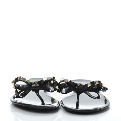 Valentino Garavani PVC Jelly Rockstud Bow Thong Sandals 39 Black 2 of 7