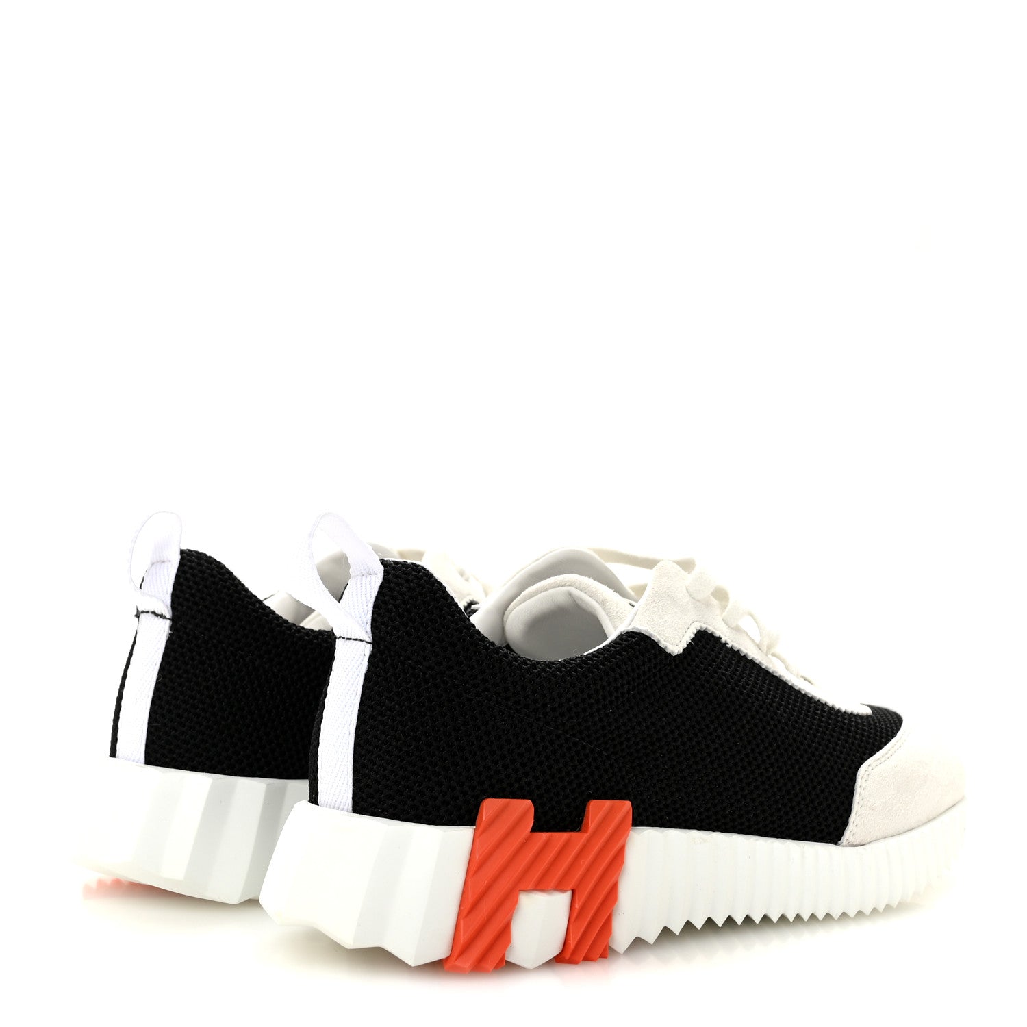 Hermes Air Mesh Suede Goatskin Bouncing Sneakers 37 Black Orange 5 of 11