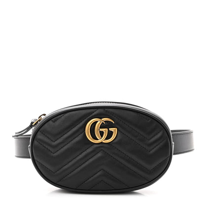 Gucci Calfskin Matelasse GG Marmont Belt Bag 85 34 Black 1 of 12
