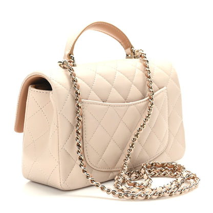 Chanel Lambskin Quilted Bi-Color Mini Top Handle Rectangular Flap Ecru Dark Beige 3 of 10