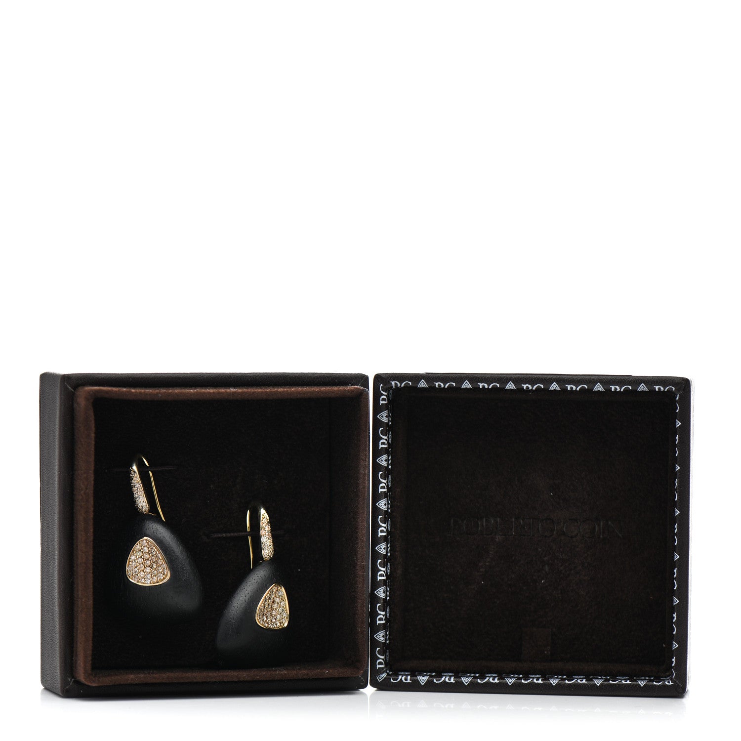 Roberto Coin 18K Yellow Gold Sterling Silver Diamond Ebony Wood Capri Plus Earrings 6 of 6