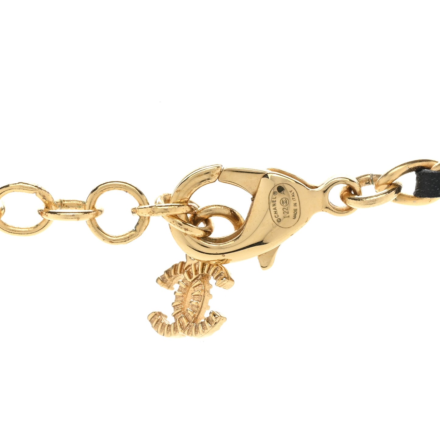 Metal Lambskin Chain CC Necklace Black Gold