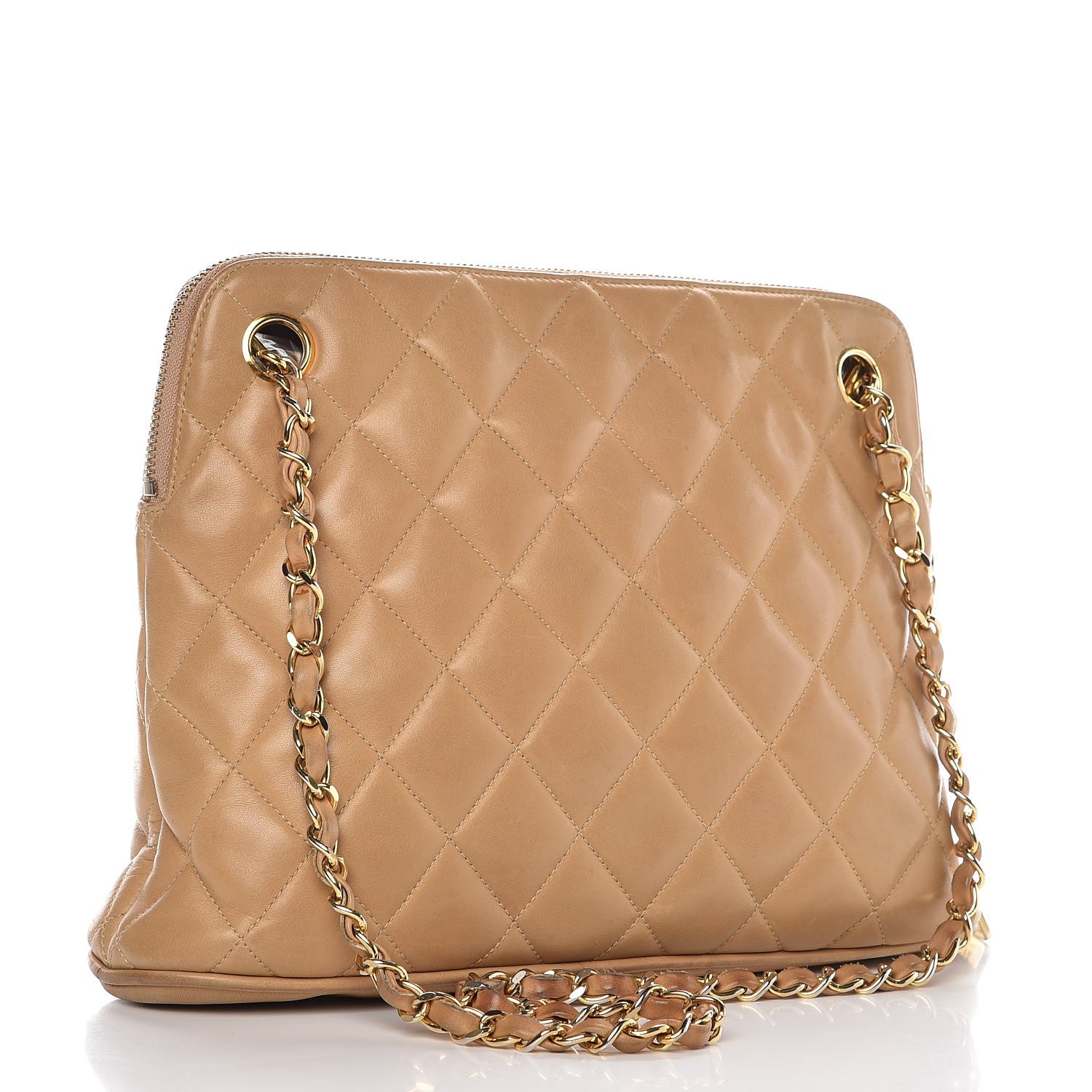 Chanel Lambskin Quilted Shoulder Bag Beige 3 of 21