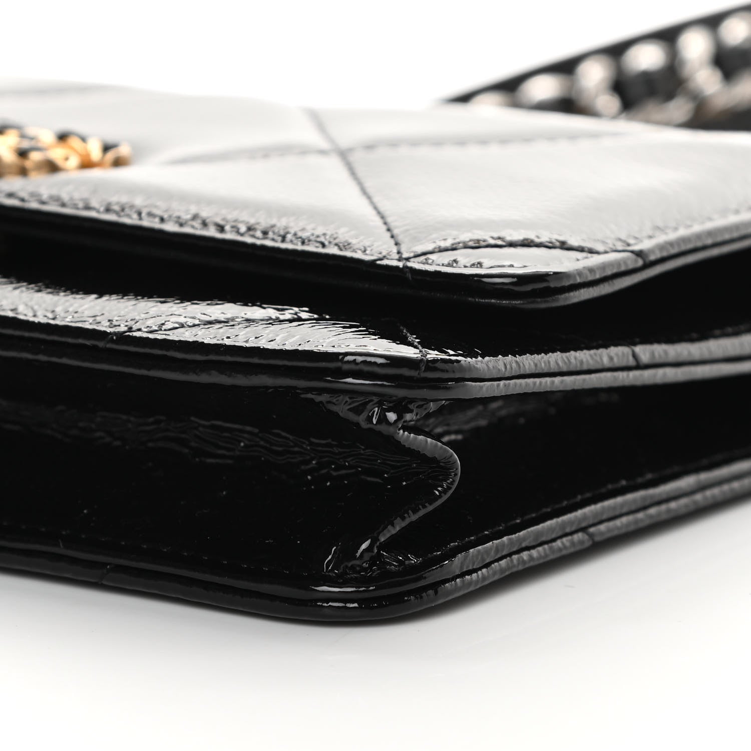 Chanel Shiny Crumpled Calfskin Quilted Chanel 19 Wallet On Chain WOC Black 11 of 14