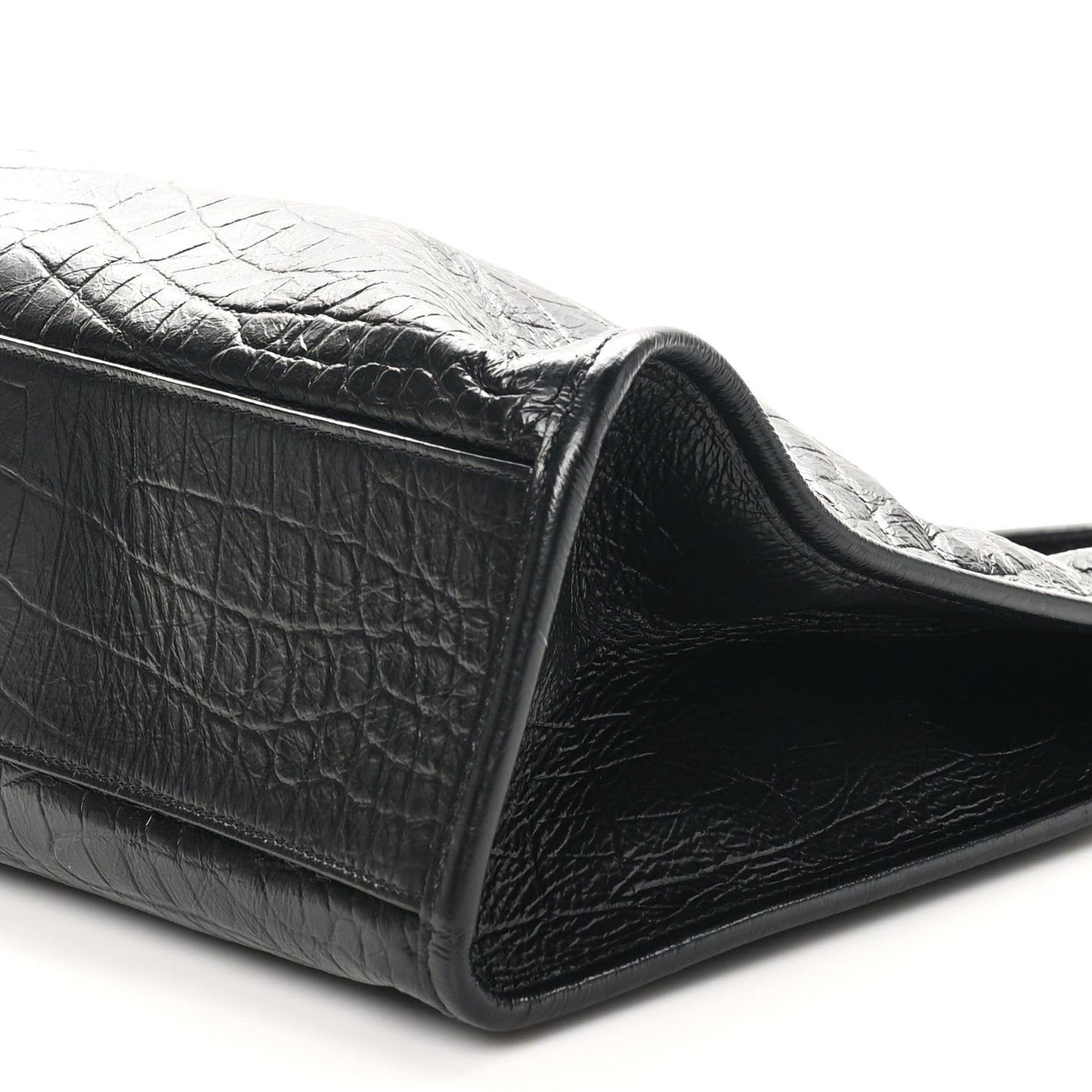 Calfskin Crocodile Embossed Monogram Medium Niki Shopping Bag Black