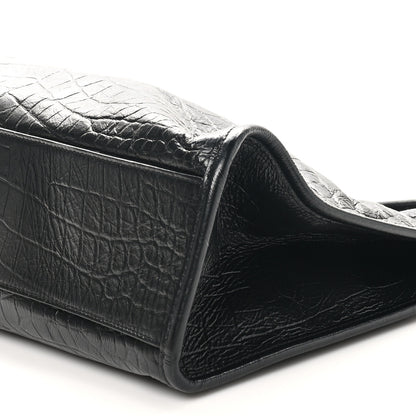 Saint Laurent Calfskin Crocodile Embossed Monogram Medium Niki Shopping Bag Black 10 of 10