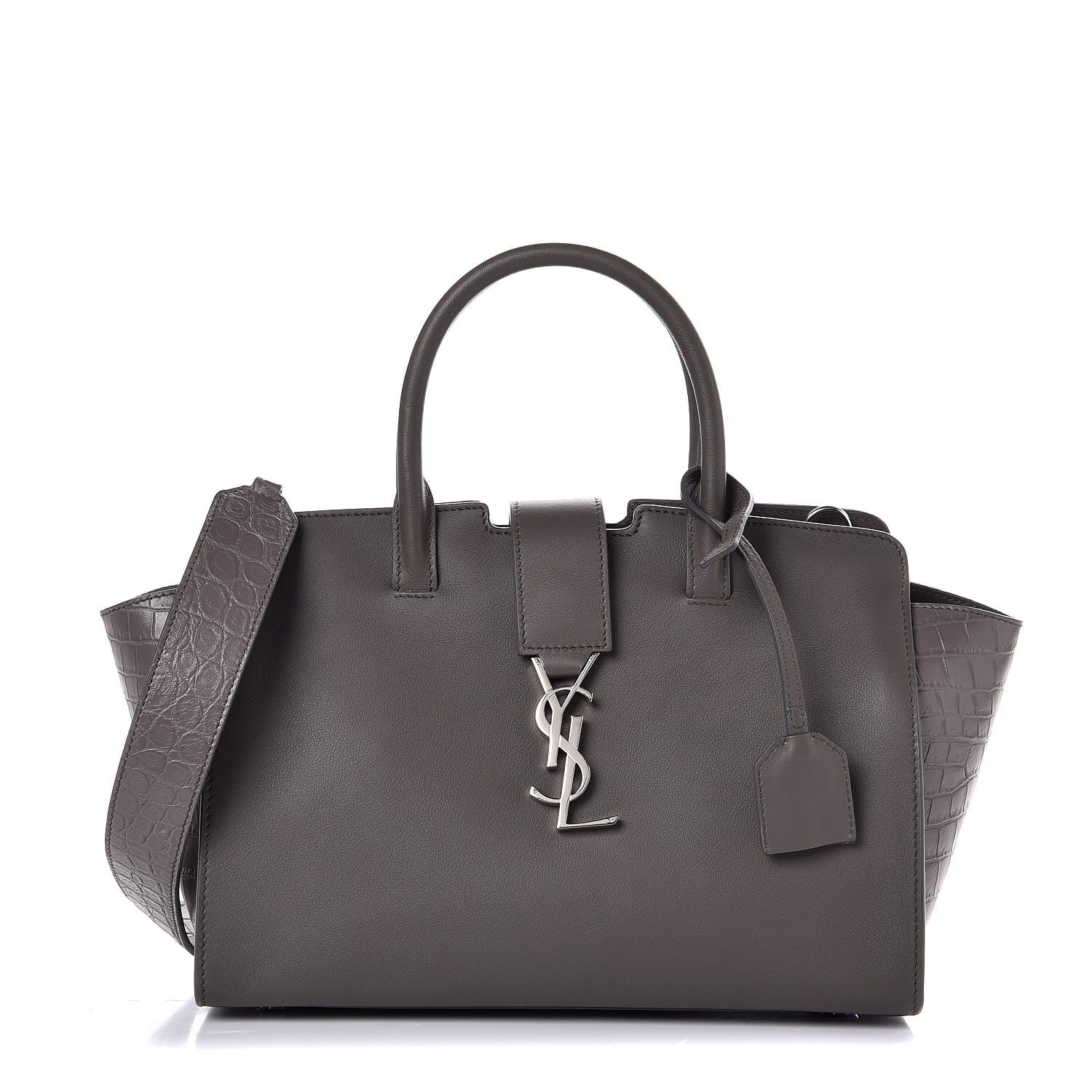 Saint Laurent Calfskin Crocodile Embossed Baby Monogram Downtown Cabas Earth 1 of 6