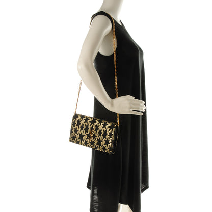 Saint Laurent Canvas Star Print Monogram Chain Wallet Gold Black 2 of 8