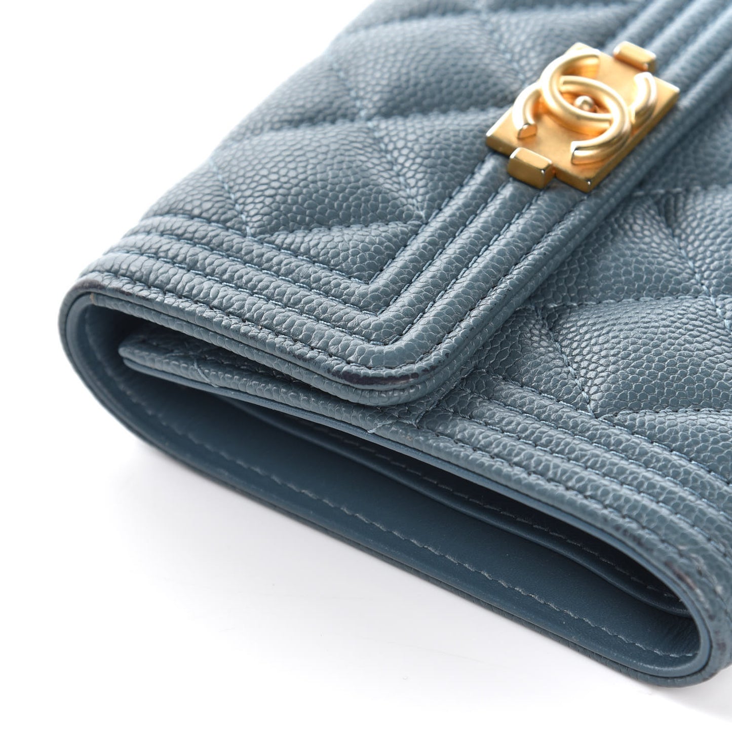 Caviar Quilted Compact Boy Wallet Blue