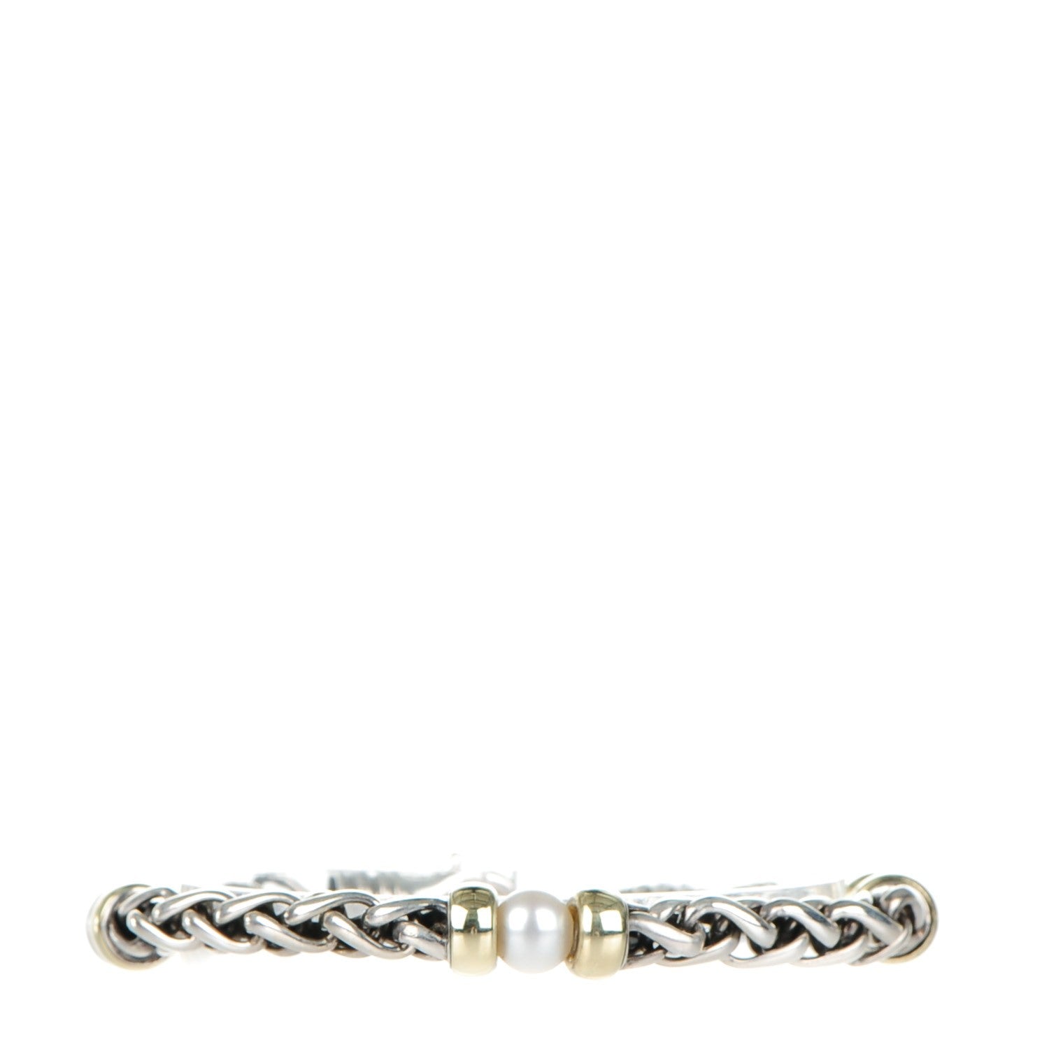 David Yurman Sterling Silver 14K Yellow Gold Pearl 5mm Hampton Bracelet 1 of 5