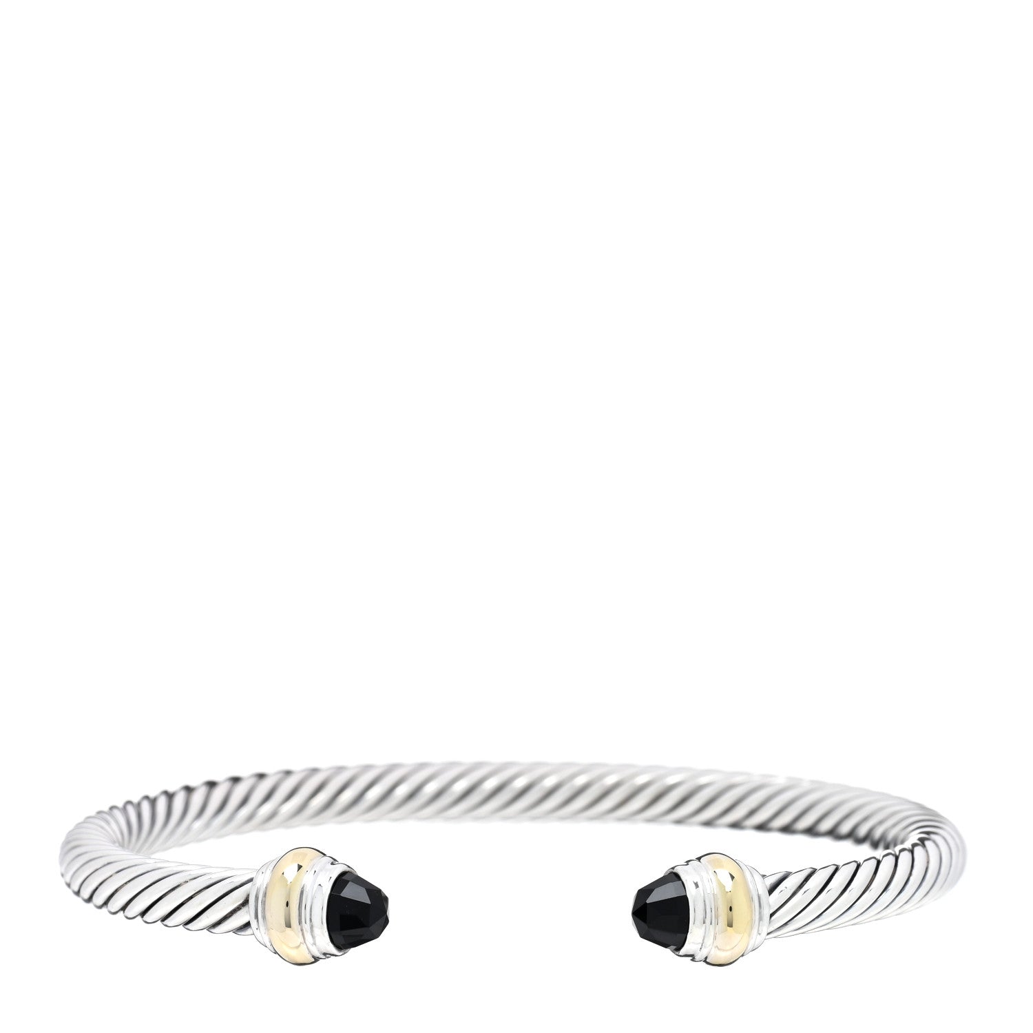 David Yurman Sterling Silver 14K Yellow Gold Black Onyx 5mm Cable Classics Bracelet 1 of 3