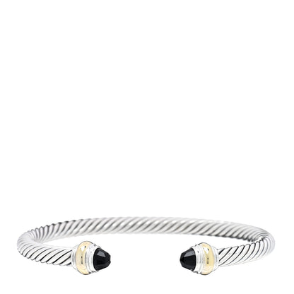 David Yurman Sterling Silver 14K Yellow Gold Black Onyx 5mm Cable Classics Bracelet 1 of 3