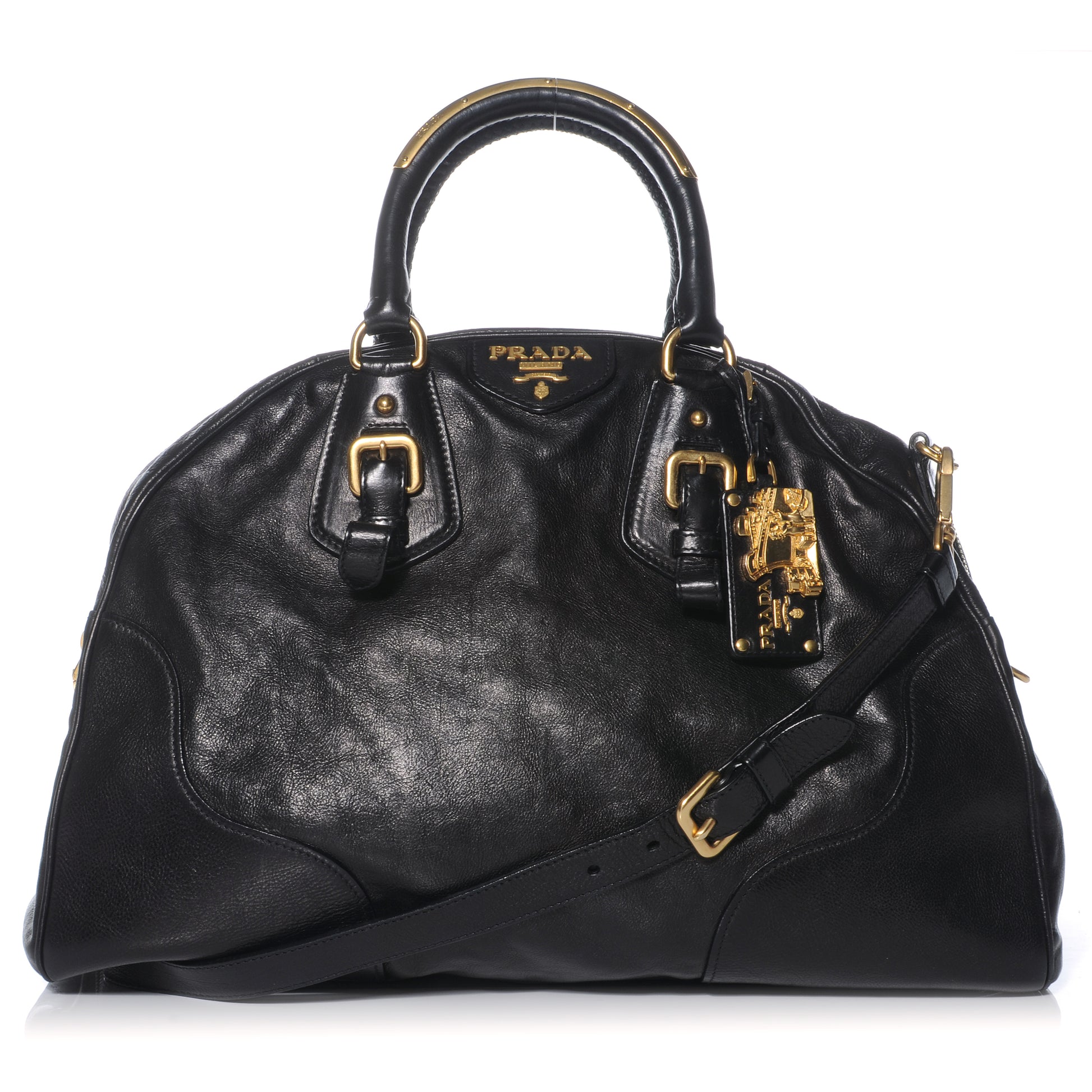 Prada Glace Calf Large Dome Satchel Black 1 of 12
