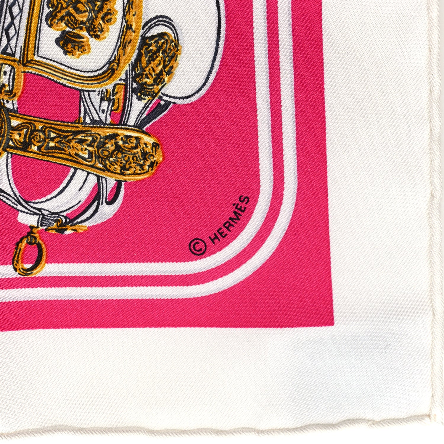 Hermes Silk Brides De Gala Nano Scarf 20 White Rose Fuchsia Or 3 of 4