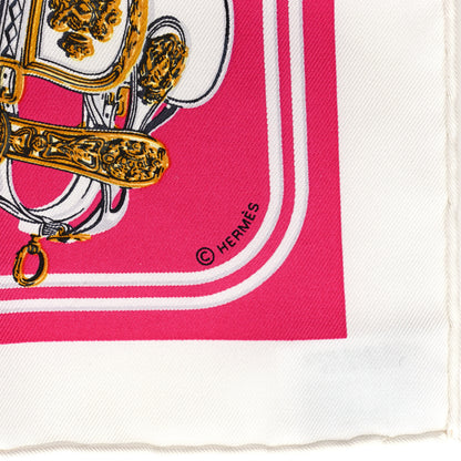 Hermes Silk Brides De Gala Nano Scarf 20 White Rose Fuchsia Or 3 of 4