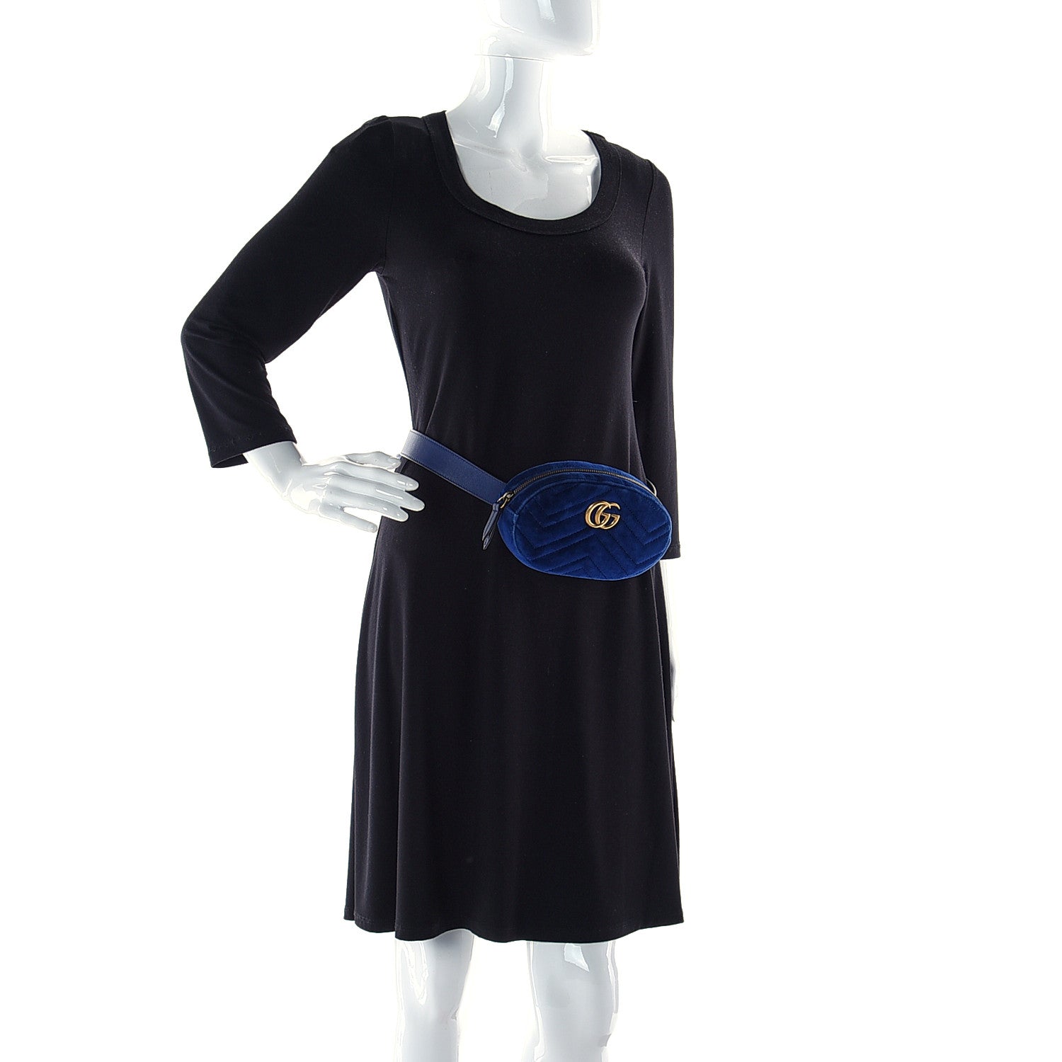 Gucci Velvet Matelasse GG Marmont Belt Bag 85 34 Cobalt Blue 2 of 10
