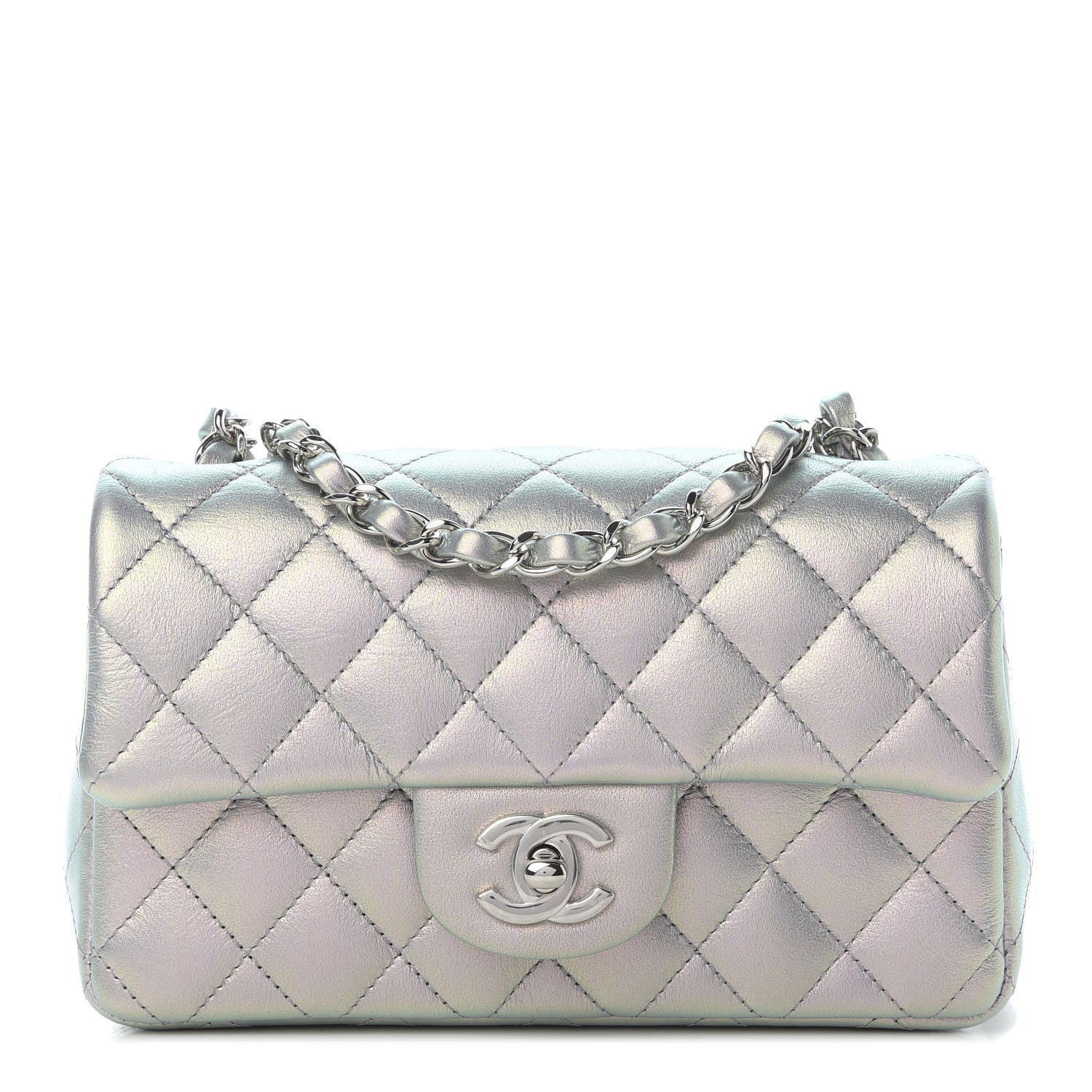 Chanel Iridescent Calfskin Quilted Mini Rectangular Flap Light Purple 1 of 11