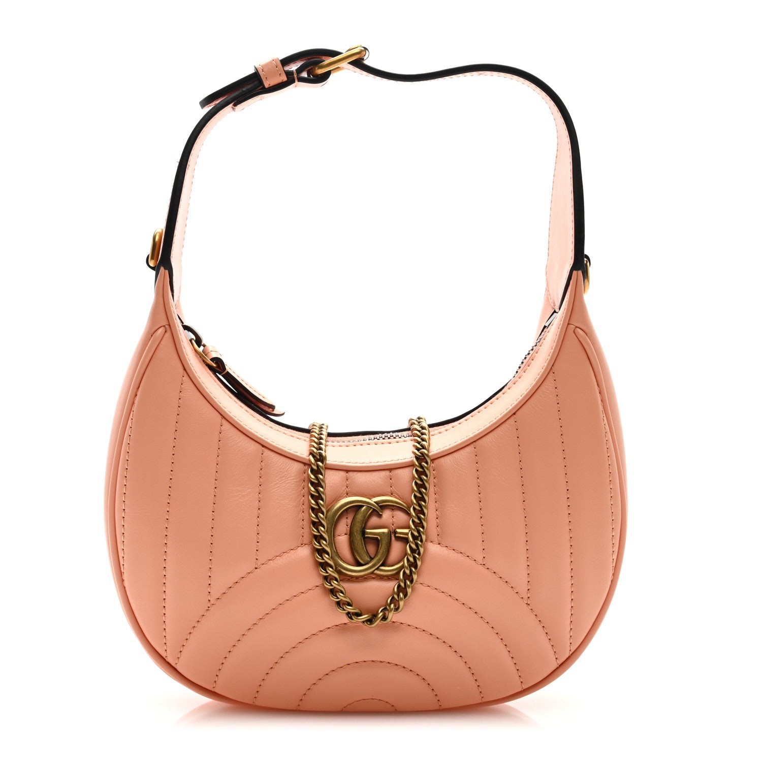 Gucci Calfskin Vertical Ring Matelasse Mini GG Marmont Half Moon Hobo Peachy Chic 1 of 8