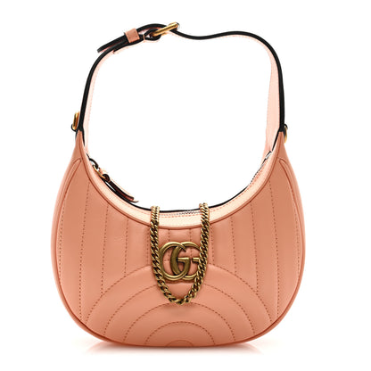 Gucci Calfskin Vertical Ring Matelasse Mini GG Marmont Half Moon Hobo Peachy Chic 1 of 8