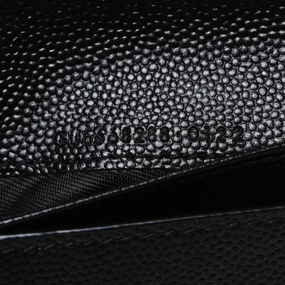 Saint Laurent Grain De Poudre Matelasse Chevron Monogram Compact Zip Around Wallet Black 8 of 8