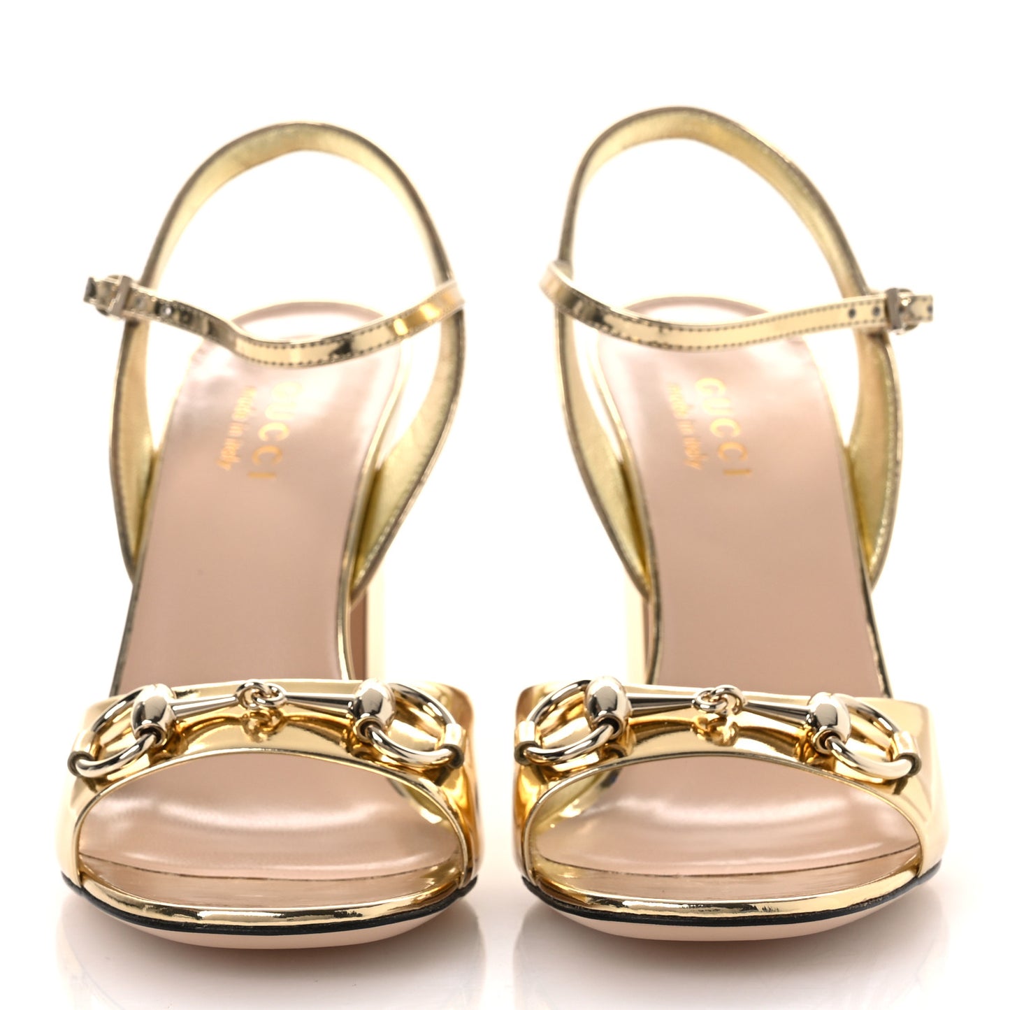 Metallic Nappa Horsebit Cross Strap 95mm Sandals 38 Gold