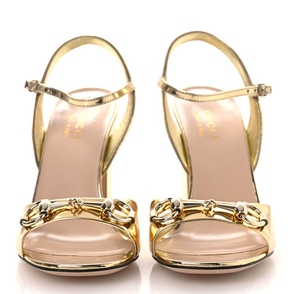 Gucci Metallic Nappa Horsebit Cross Strap 95mm Sandals 38 Gold 3 of 10