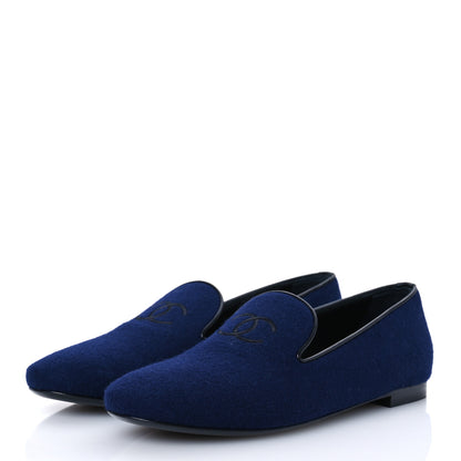 Chanel Fabric Lambskin Womens CC Mocassin Loafers 41 Navy Black 4 of 10