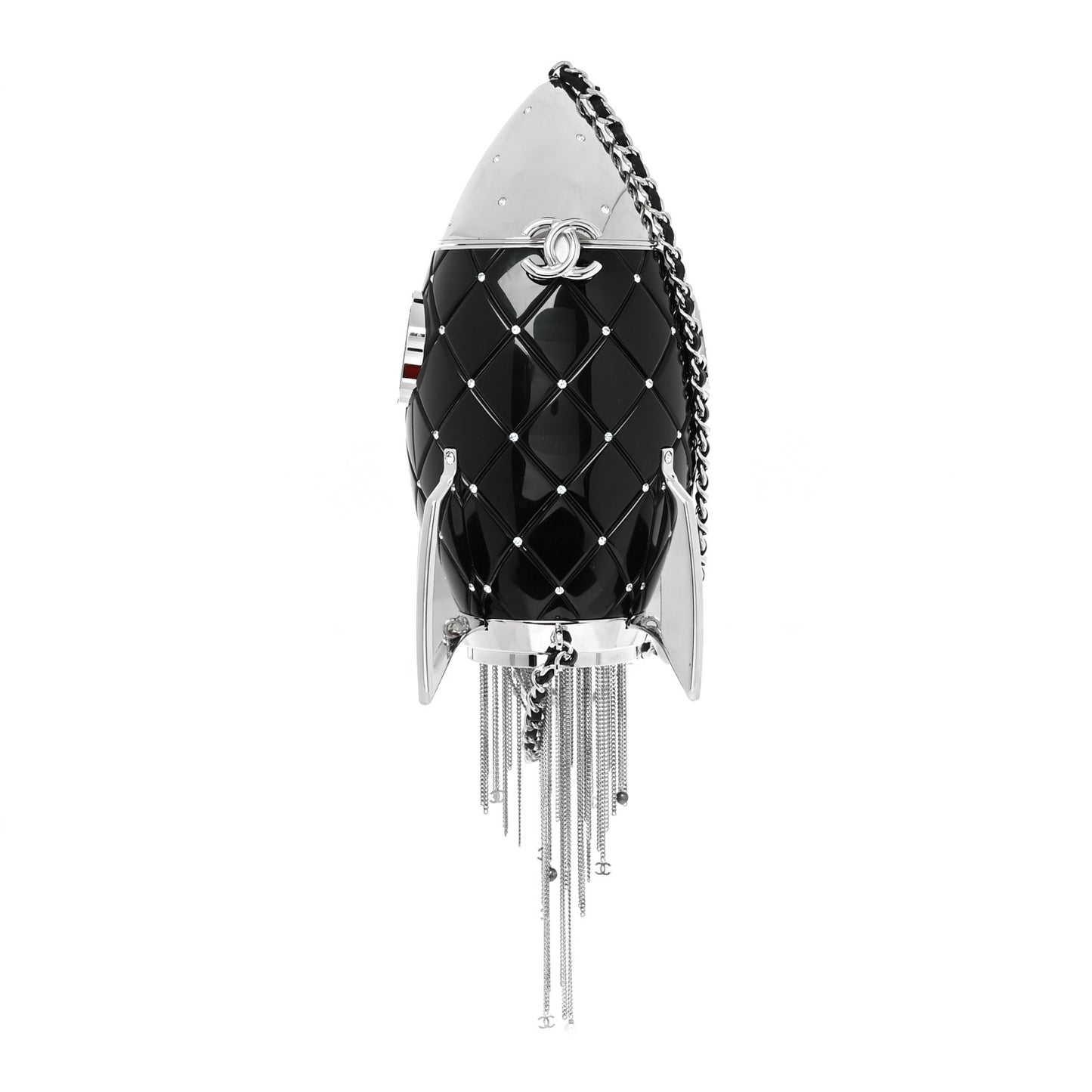 Plexiglass Crystal Rocket Ship Minaudière Clutch Black