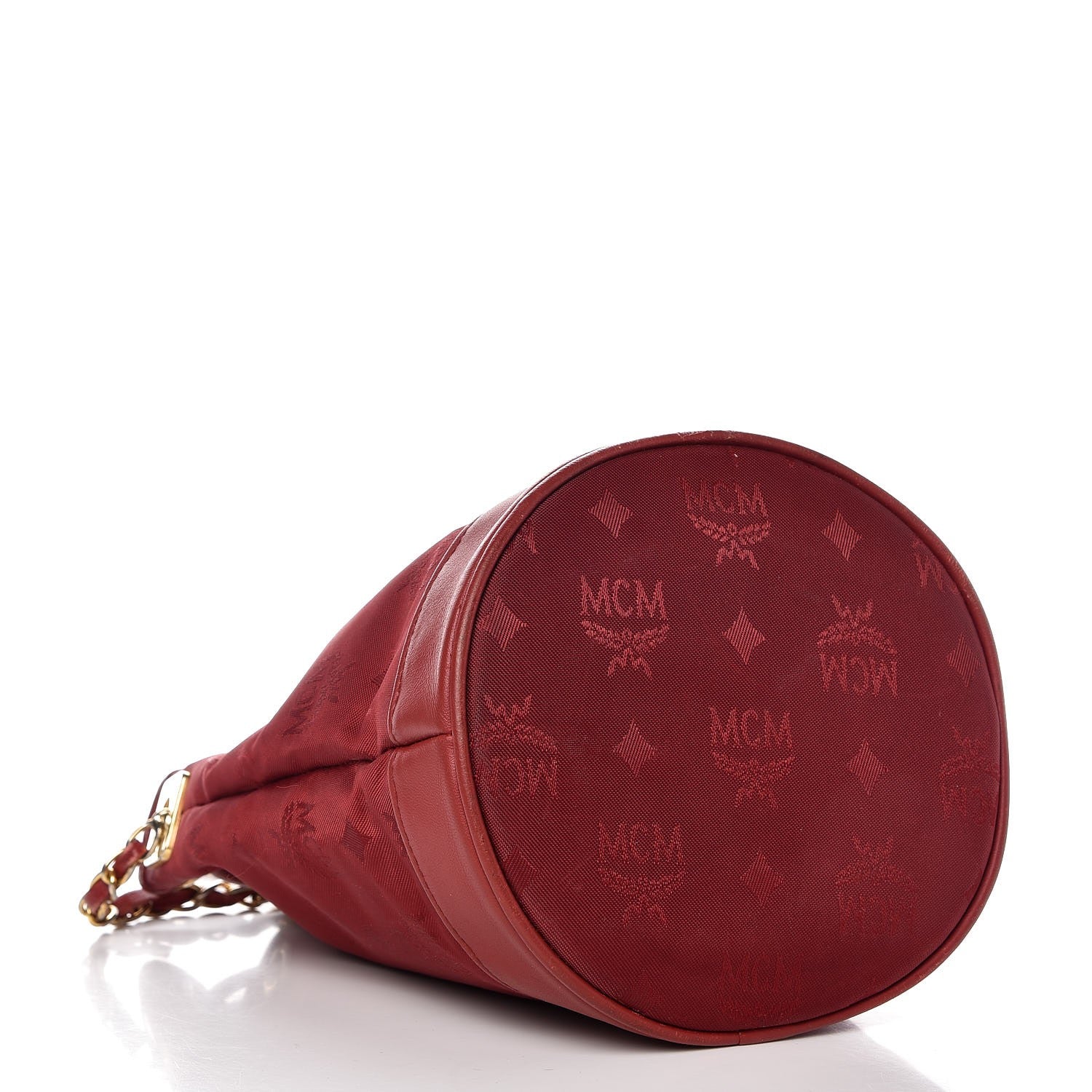 MCM Nylon Monogram Bucket Shoulder Bag Red 4 of 17