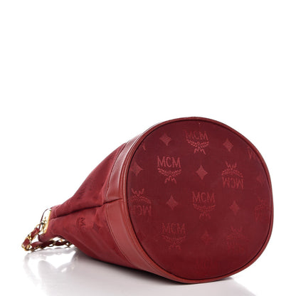 MCM Nylon Monogram Bucket Shoulder Bag Red 4 of 17