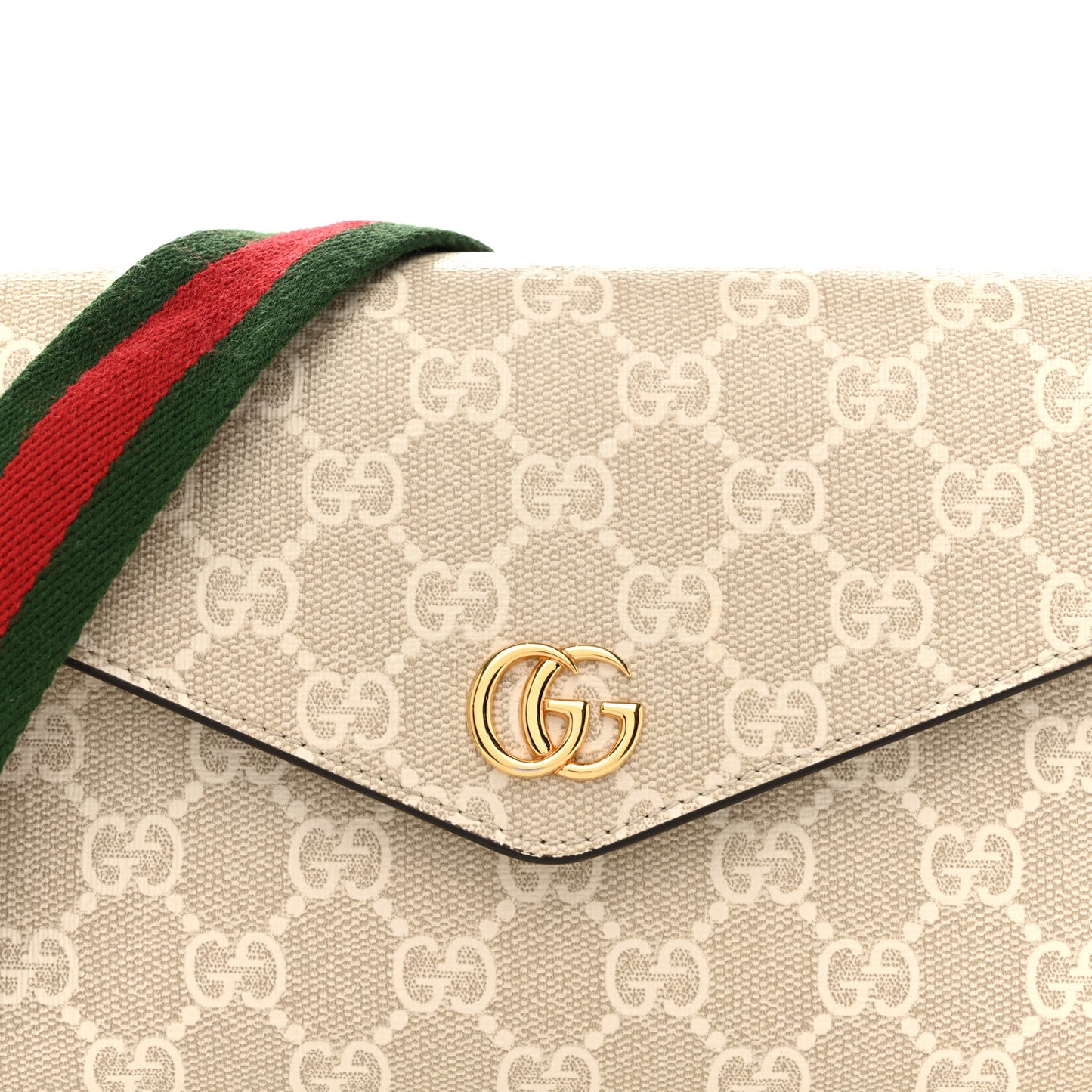 GG Supreme Monogram Textured Dollar Calfskin Web Mini Ophidia Envelope Shoulder Bag Beige Mystic White Oatmeal