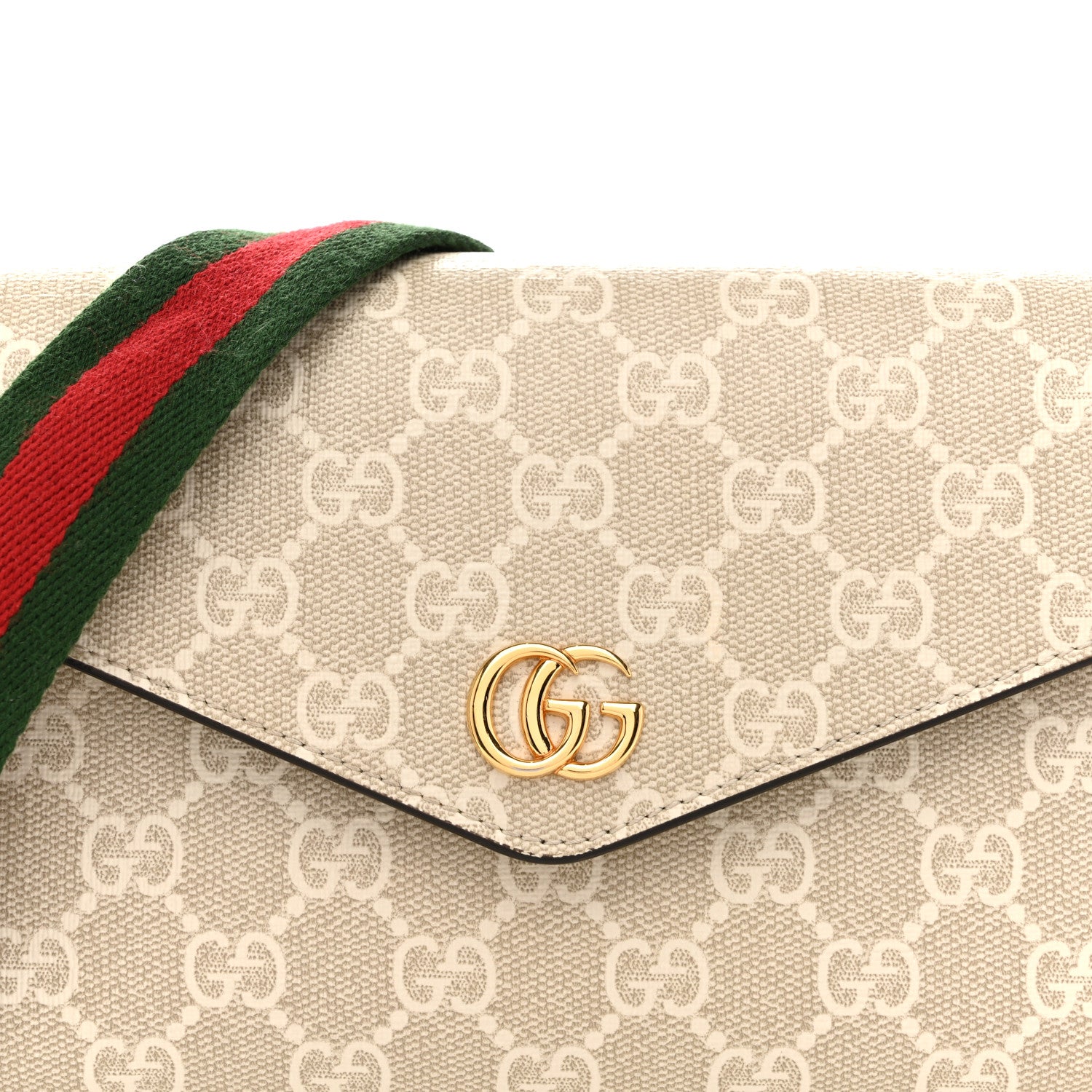 Gucci GG Supreme Monogram Textured Dollar Calfskin Web Mini Ophidia Envelope Shoulder Bag Beige Mystic White Oatmeal 8 of 11