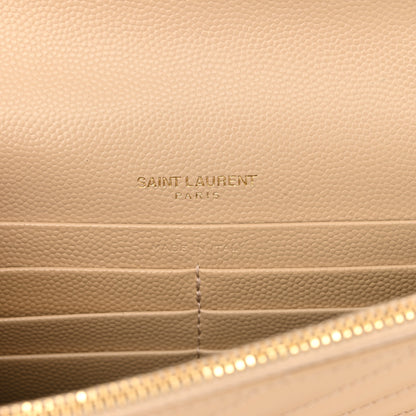 Saint Laurent Grain De Poudre Matelasse Chevron Monogram Envelope Chain Wallet Nude Powder 6 of 13
