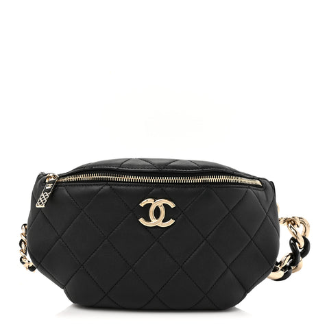 Lambskin Quilted Resin Bi-Color Waist Bag Fanny Pack Black