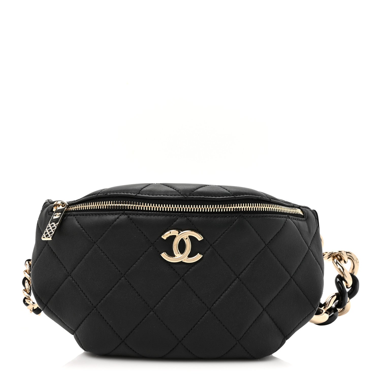 Chanel Lambskin Quilted Resin Bi-Color Waist Bag Fanny Pack Black 1 of 11