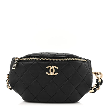 Chanel Lambskin Quilted Resin Bi-Color Waist Bag Fanny Pack Black 1 of 11