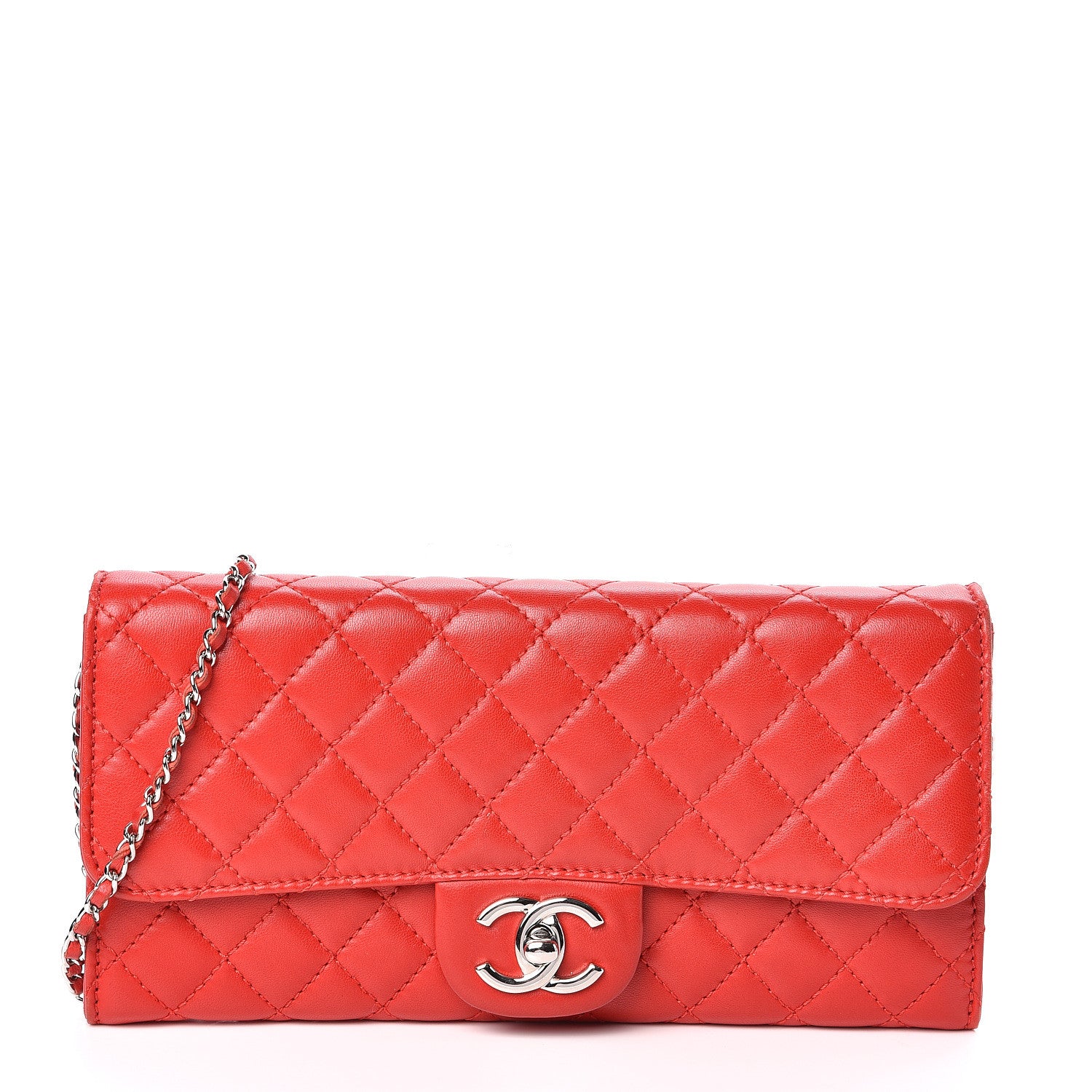 Chanel Lambskin Quilted Chain Clutch Flap Light Red 1 of 11