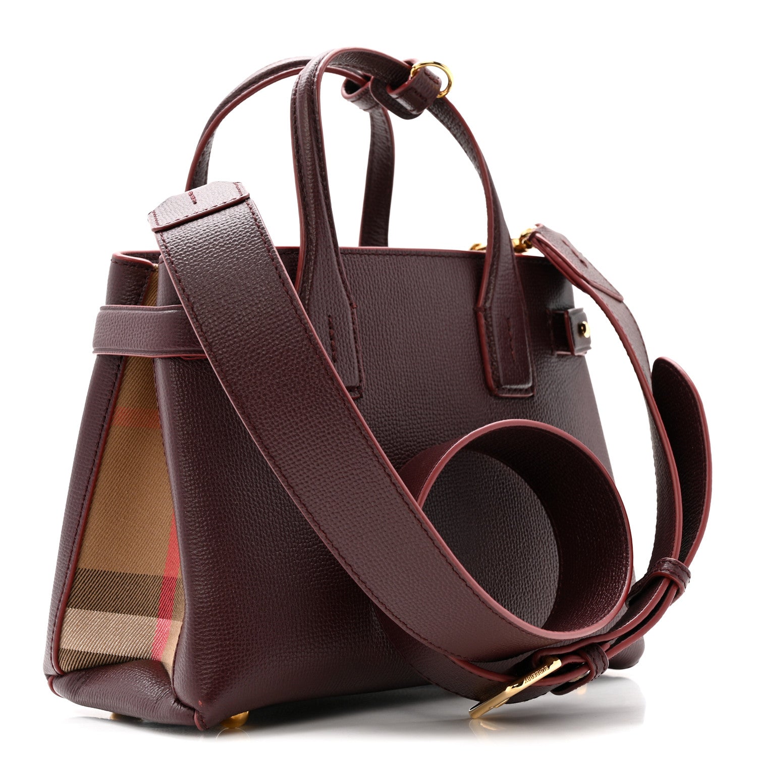 Burberry Grainy Calfskin House Check Small Banner Tote Mahogany Red 3 of 11