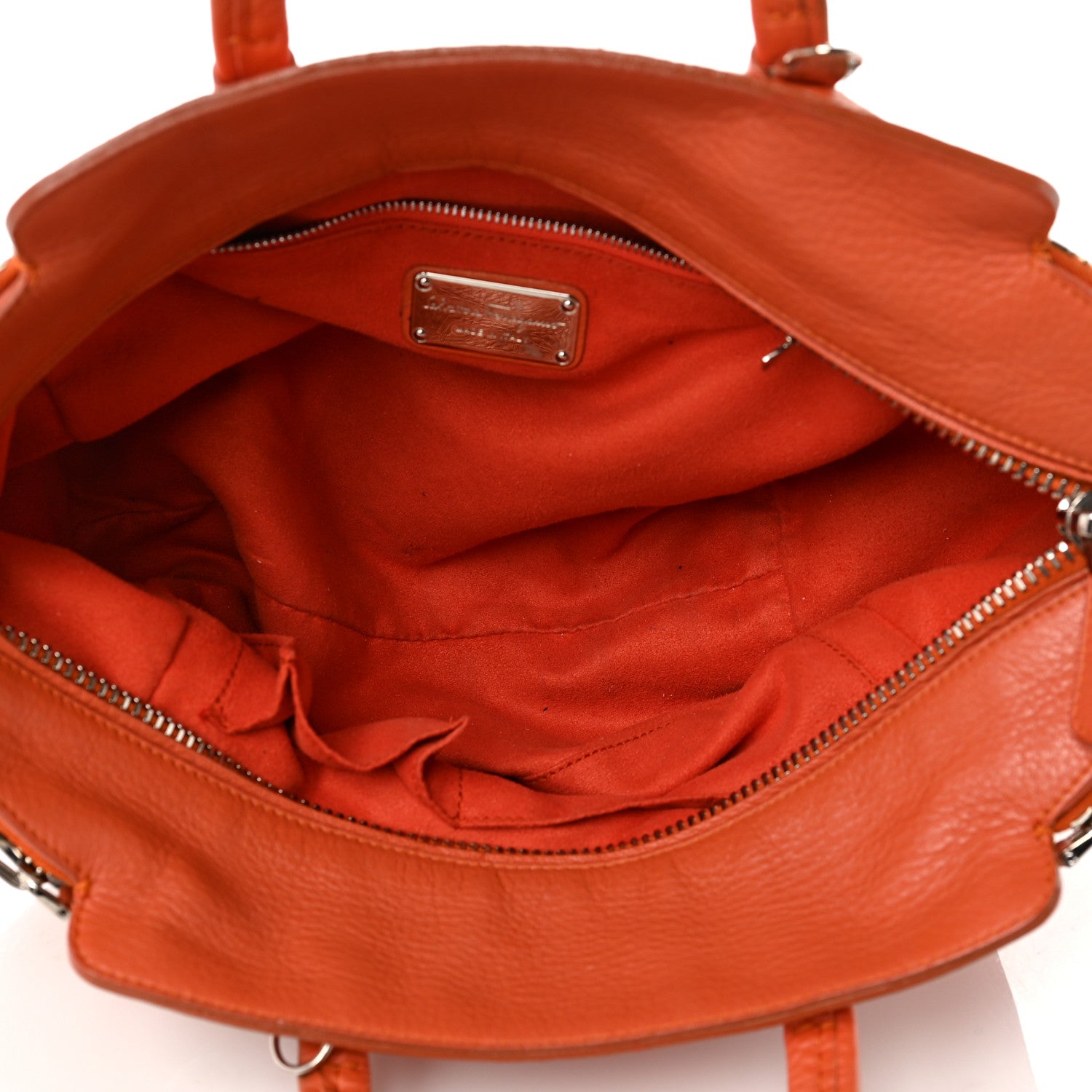 Salvatore Ferragamo Calfskin Small Verve Double Zip Tote Orange 4 of 8