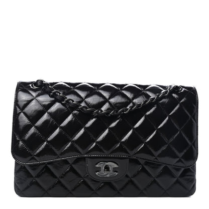 Chanel Shiny Distressed Calfskin Quilted Jumbo Double Flap So Black 1 of 4