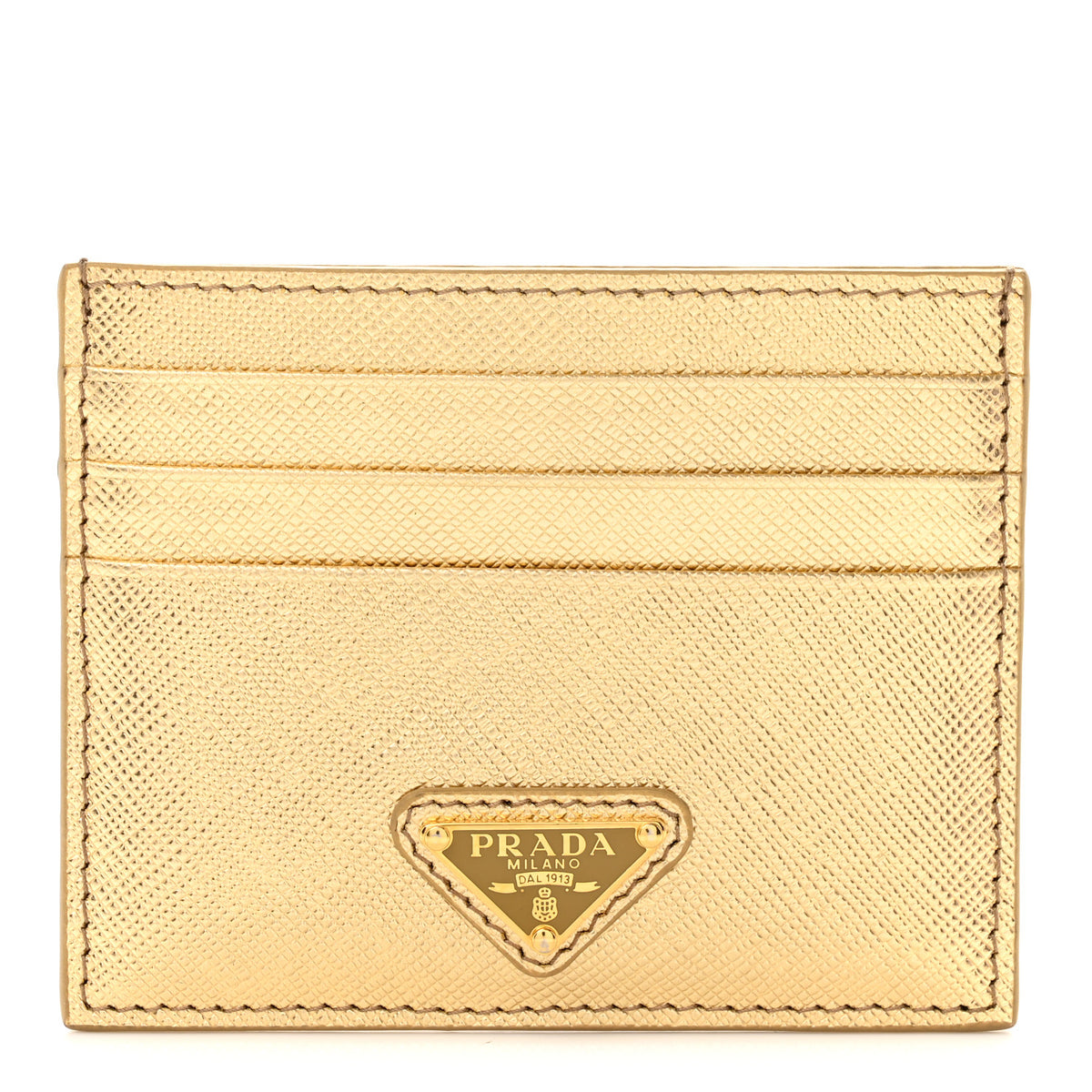 Prada Metallic Saffiano Triangle Card Holder Platino 1 of 7