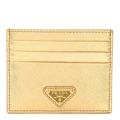 Prada Metallic Saffiano Triangle Card Holder Platino 1 of 7