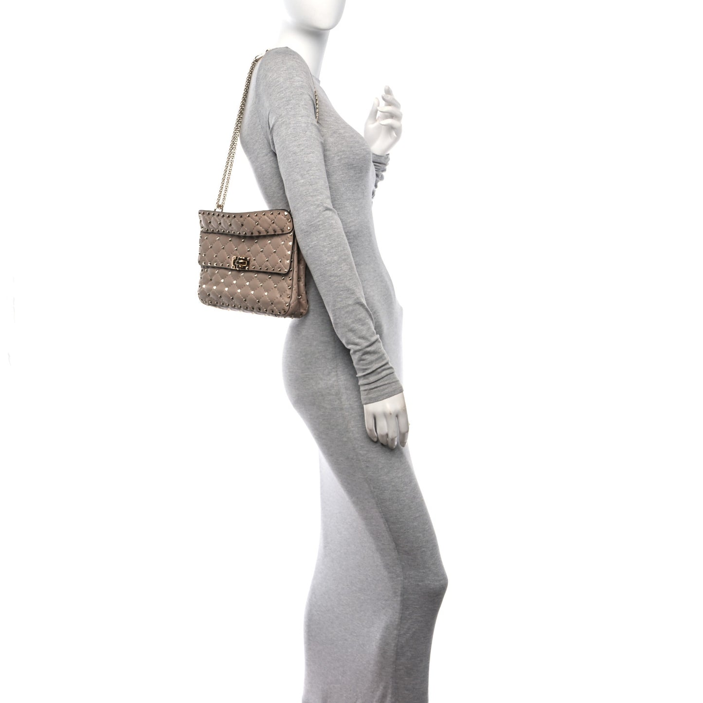 Nappa Medium Rockstud Spike Shoulder Bag Poudre